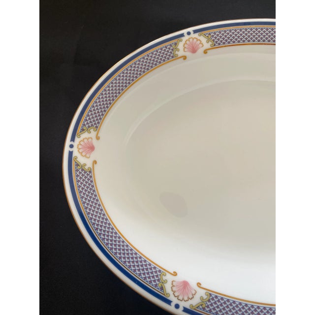 Ceramic Late 20th Century Wedgwood Waverley Bone China Oval Serving Bowl Blue Design With Pink Shells Mint Condition. For Sale - Image 7 of 12