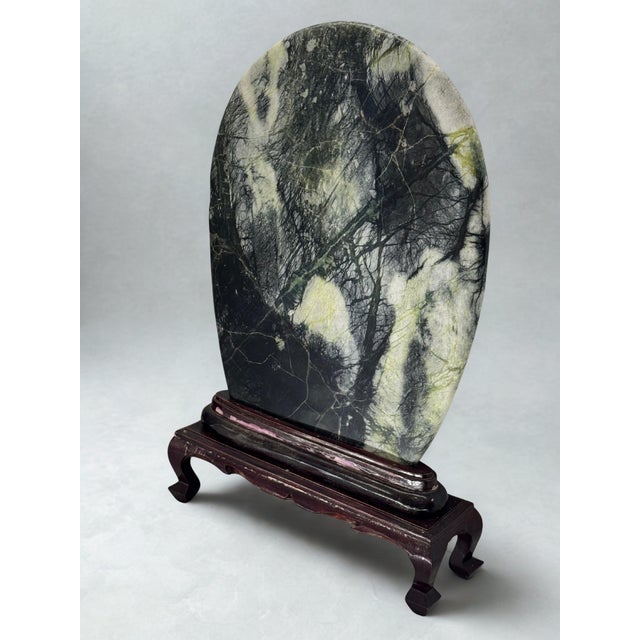 Chinese Large Antique Chinese Dali Marble Scholar’s Stone on Stand For Sale - Image 3 of 10
