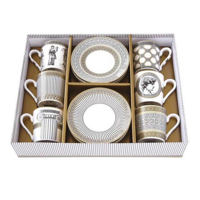 Ceramic Palladium Coffee Cups with Gift Box by Pozzi Milano, Set of 6 For Sale - Image 7 of 8