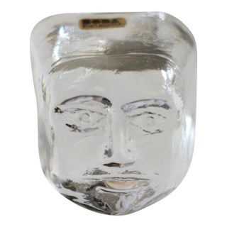 Erik Hoglund for Kosta Boda Small Glass Face Sculpture For Sale