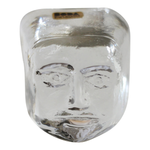 Erik Hoglund for Kosta Boda Small Glass Face Sculpture