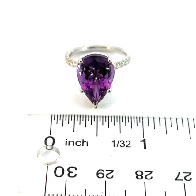 Natural Amethyst Diamond Ring 6.5 14k White Gold 7.67 TCW Certified For Sale - Image 11 of 15