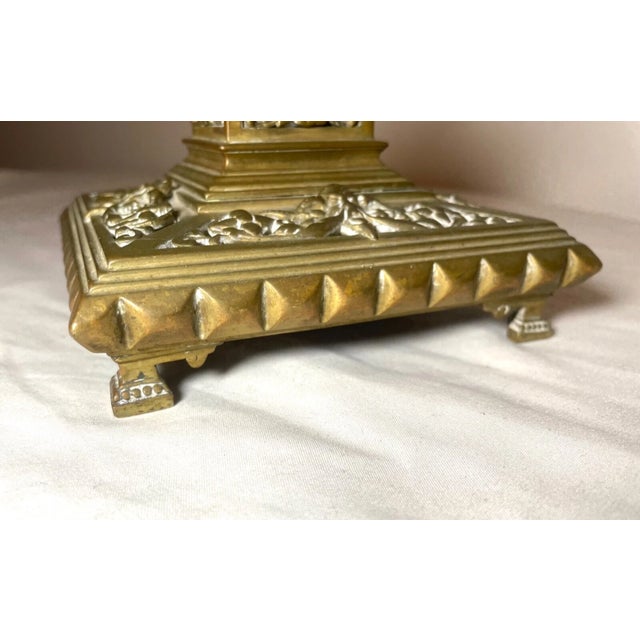 Metal Antique Ornate 19th Century Victorian Gilt Bronze Brass Desk Inkwell Stand For Sale - Image 7 of 12