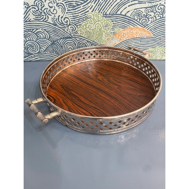 Wood Contemporary Silver Plate Faux Bamboo Gallery Tray For Sale - Image 7 of 7