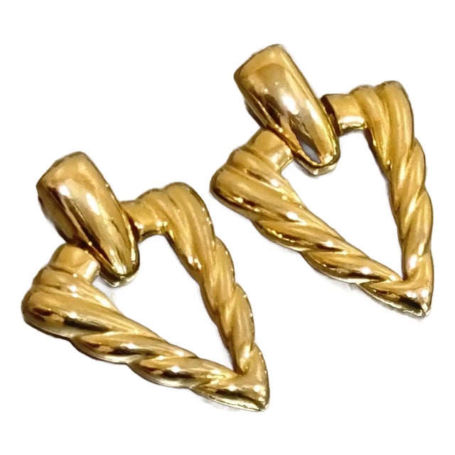90s Gold Tone Oversized Triangular Earrings For Sale
