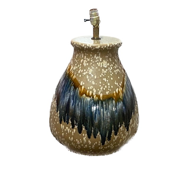 Vintage MCM Drip Glaze Studio Pottery Table Lamp | Cobalt & Amber Circa 1970s For Sale - Image 4 of 7