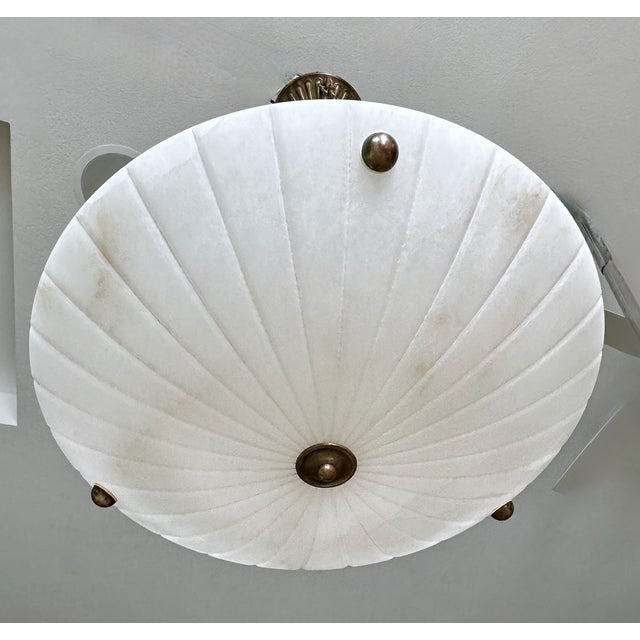 1970s Vintage Directoire Style French Alabaster Pendant Chandelier For Sale - Image 5 of 17