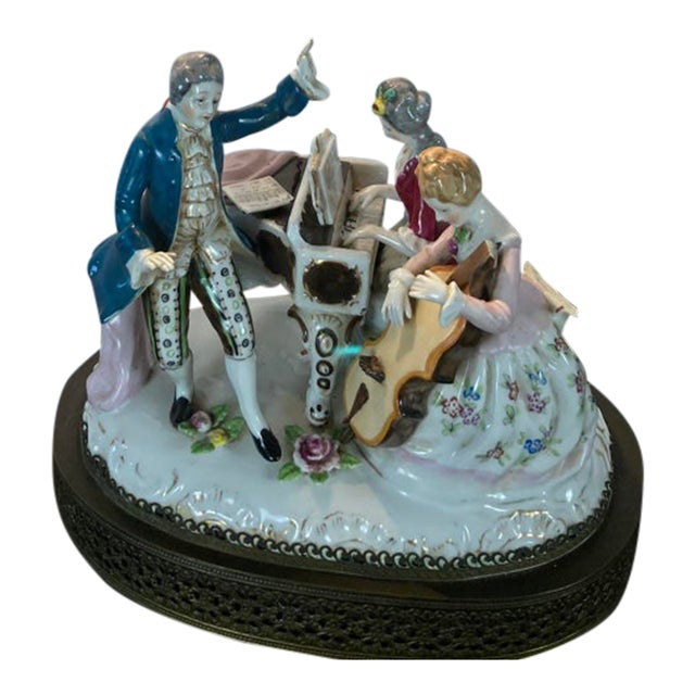 Vintage Musical Continental Porcelain Figurine Group Lamp Dresden Style For Sale