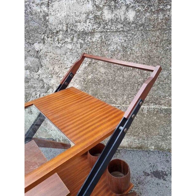 Metal Mid-Century Serving Trolley in Teak and Brass, Italy, 1950s For Sale - Image 7 of 10