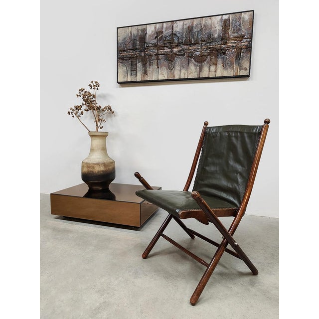 1950s Vintage Leather Folding Campaign Chair by Leren Klapstoel, 1950 For Sale - Image 5 of 8