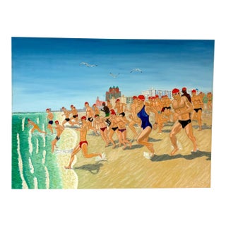 “Swim for Life, Miami Beach” Figurative Oil Painting by Eduardo Lluria Miralles For Sale
