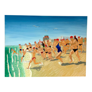 “Swim for Life, Miami Beach” Figurative Oil Painting by Eduardo Lluria Miralles
