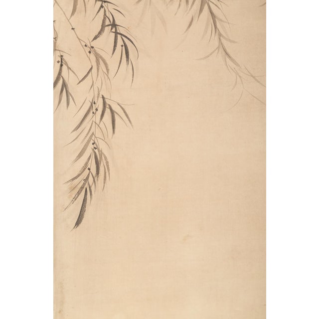 Early 20th Century Japanese Meiji Two-Panel Screen With White Heron Under Willow, Signed Houshou, C. 1910 For Sale - Image 5 of 8