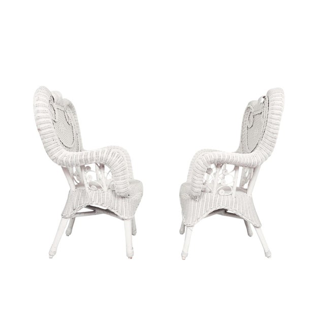Rustic Heywood Wakefield Wicker Armchairs, a Pair For Sale - Image 3 of 9