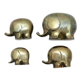 Late 20th Century Pudgy Brass Elephant Family Figurines- Set of 4 For Sale