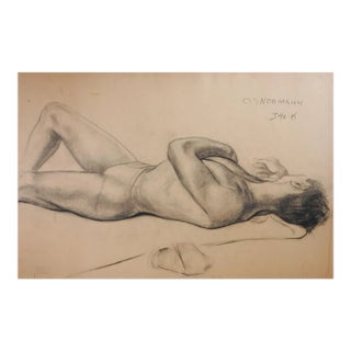 Vintage 1950s Charles Normann Reclining Male Charcoal Drawing For Sale