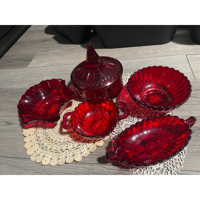 Indiana Glass Company 1960s Elegant Indiana Glass Co. Cut Crystal Lot of Relish Dishes, Catch-All Bowls and Candy Dish With Lid - 6 Piece For Sale - Image 4 of 7