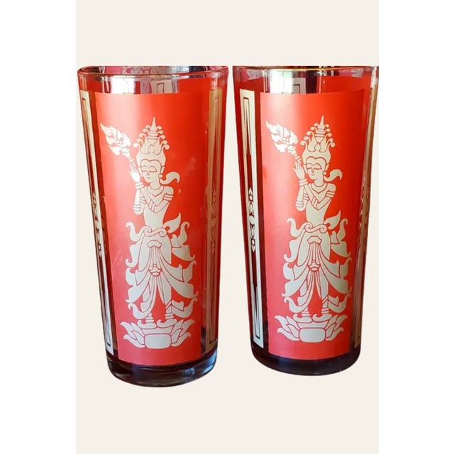 1960s Culver Thai Goddess Highball Glasses – Set of 12 (+4 Bonus) | 22k Gold Hollywood Regency Barware For Sale In Los Angeles - Image 6 of 6
