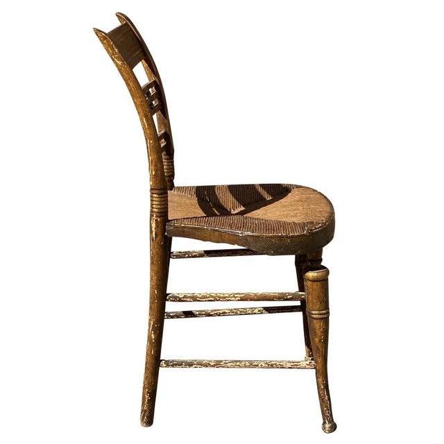 Antique Sheraton Fancy Paint Thumb Back Chair With Rush Seat & Greek Key Design For Sale In Boston - Image 6 of 8