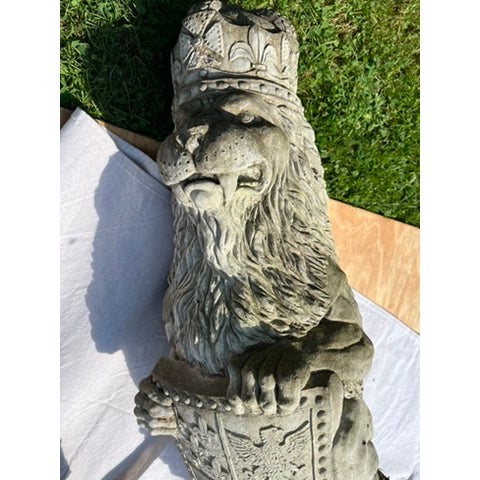 Vintage Armorial Concrete Lion Statues a Pair For Sale - Image 10 of 10