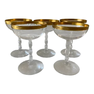 Set of 5 St. Regis by Fostoria Gold Rimmed Champaign Coupes