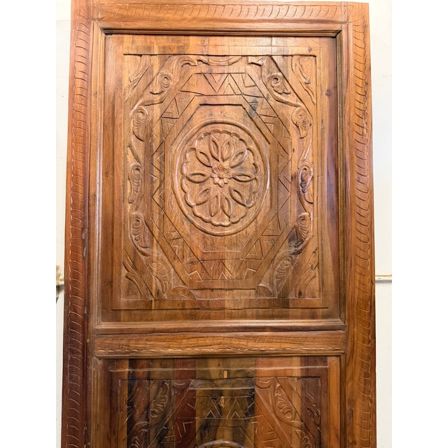 Antique Spanish Style Double Carved Entry Doors in Solid Wood | Statement Architectural Panels 80x36 For Sale - Image 4 of 9