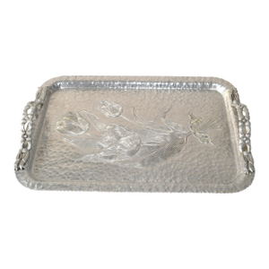1950s Rodney Kent Wrought Hammered Aluminum Rectangle Serving Tray
