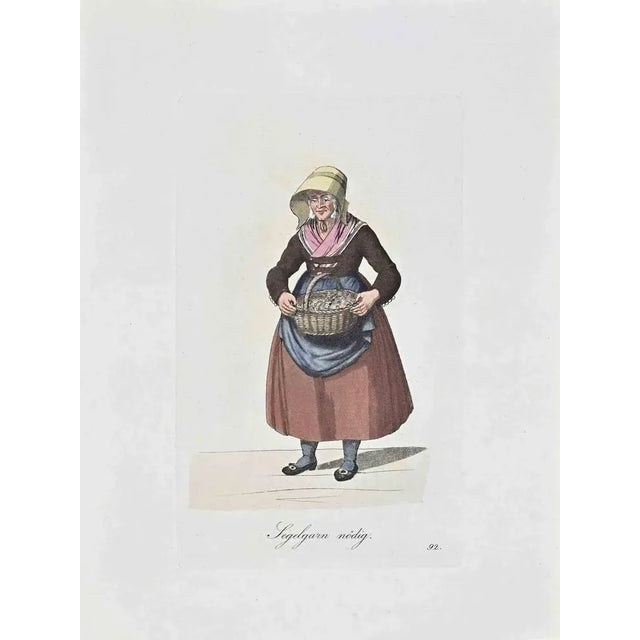 Hand-colored etching by Christoph Suhr in 1808. Belongs to the series "Der Ausruf in Hamburg dargestellt in einhundert und...
