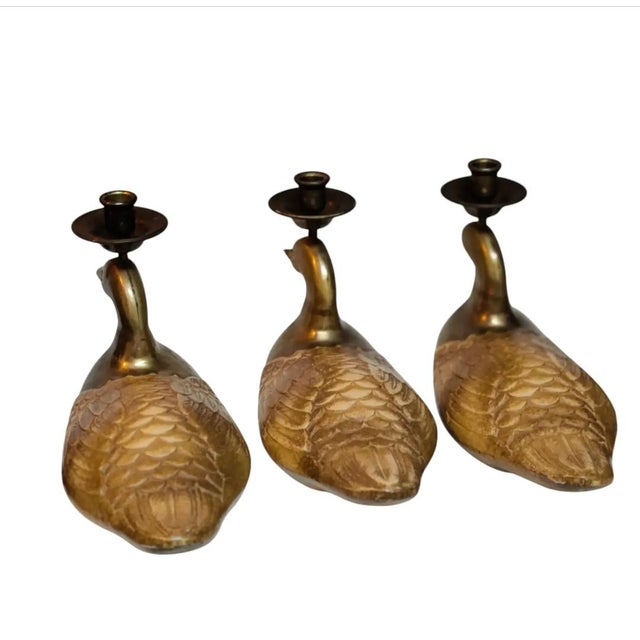 1980s Chapman Manufacturing Company Set of Three Brass Mallard Candleholders For Sale - Image 5 of 9