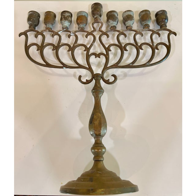 1940s Vintage Brass Eastern European Style Menorah For Sale - Image 5 of 6
