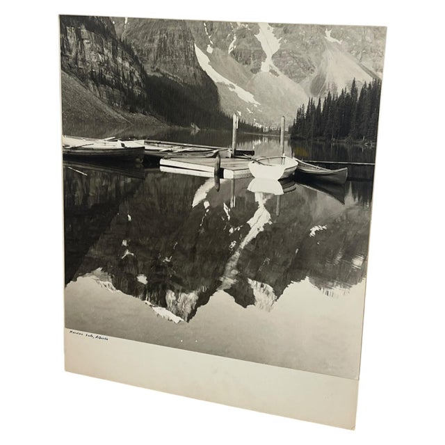 Traditional Vintage Black and White Photograph of Moraine Lake, Alberta, Canada. For Sale - Image 3 of 10