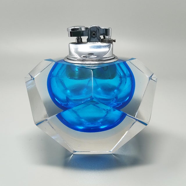 Vintage Table Blue Lighter in Murano Sommerso Glass by Flavio Poli for Seguso, 1960s For Sale - Image 9 of 9