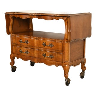 Thomasville French Provincial Louis XV Carved Walnut Buffet Server or Bar Cart, Circa 1970s For Sale