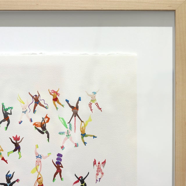 Block Party for Love - Original Framed Joyful Figurative Watercolor Painting on Paper For Sale In Los Angeles - Image 6 of 9