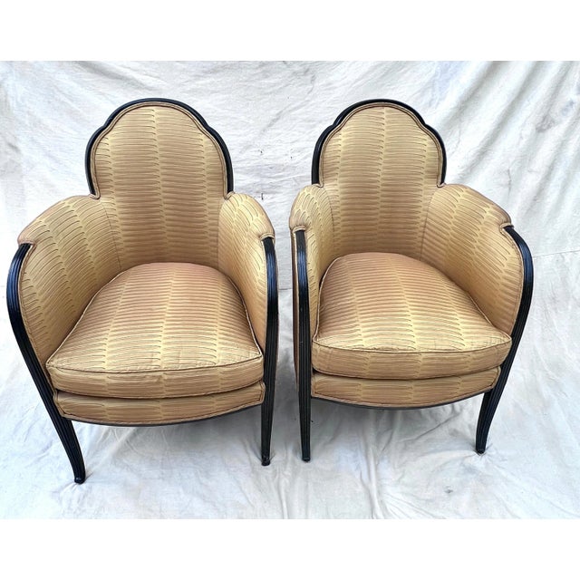 Paul Follot Pair of French Art Deco Bergere Chairs in the Style of Paul Follot For Sale - Image 4 of 12