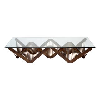 Lauan Wood Geometric Rectangular Coffee Table With Glass Top, Dark Brown, Geo by Oggetti For Sale