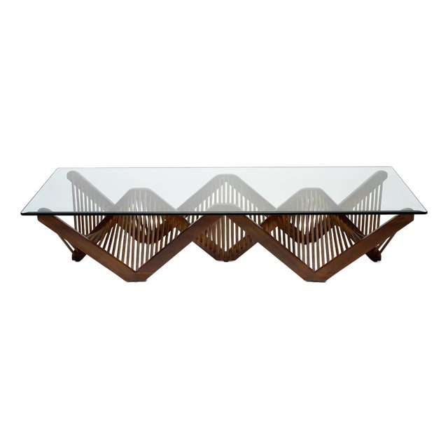 Lauan Wood Geometric Rectangular Coffee Table With Glass Top, Dark Brown, Geo by Oggetti For Sale