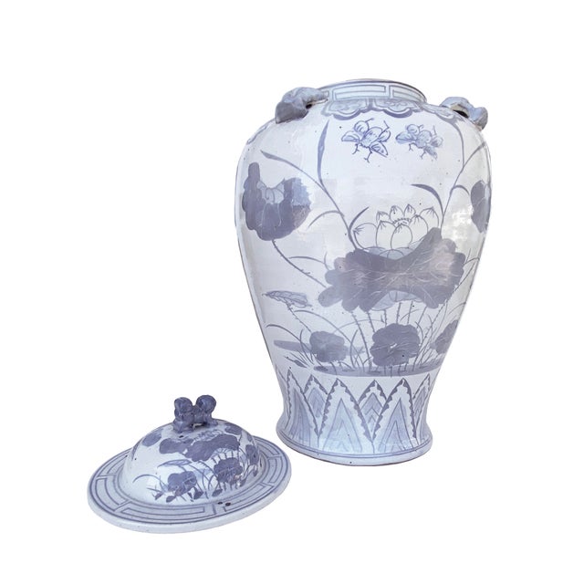 Unique Cornflower Blue-and-Gray Pottery Baluster Jar For Sale In Phoenix - Image 6 of 12