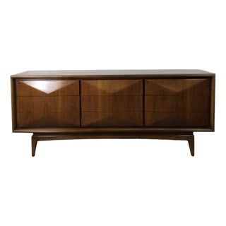 Mid Century Modern Lowboy Dresser With Unique Diamond Front by United Furniture For Sale