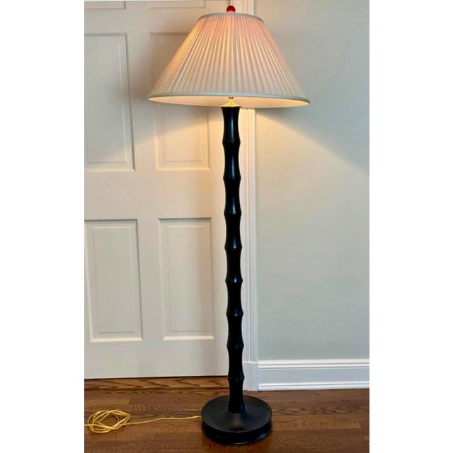 1980s Vintage Wood Floor Lamp With Bamboo Form and Black Finish For Sale - Image 5 of 11