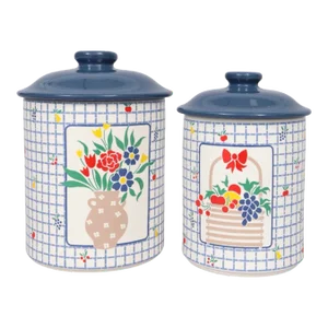 Blue & White Ceramic Kitchen Canisters - Set of 2