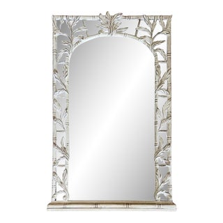 Hollywood Regency Serge Roche Style Carved Bamboo Palm Foliate Wall Mirror For Sale