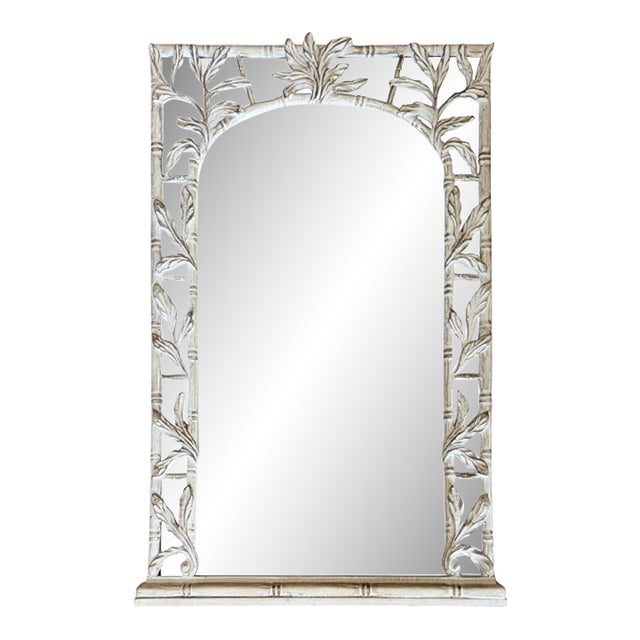 Hollywood Regency Serge Roche Style Carved Bamboo Palm Foliate Wall Mirror For Sale
