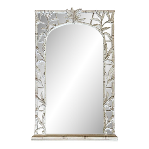 Hollywood Regency Serge Roche Style Carved Bamboo Palm Foliate Wall Mirror