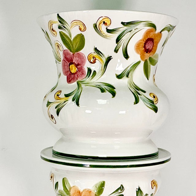 Art Nouveau Vintage Majolica Hollywood Regency Art Nouveau Mediterranean Jardine Planter & Stand - Set of 2, Portugal For Sale - Image 3 of 14