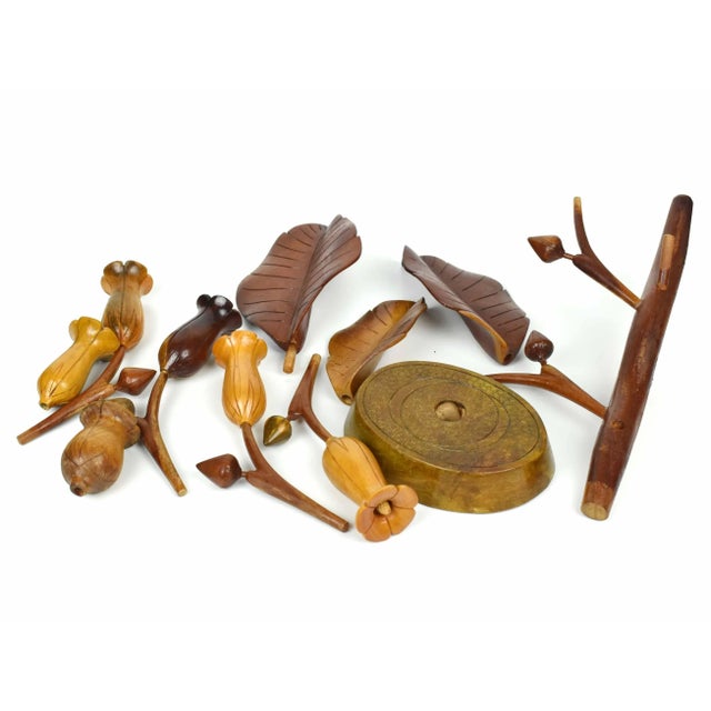 Mid 20th Century Modern Tall Carved Wood Floral Arrangement Art Sculpture For Sale - Image 11 of 11