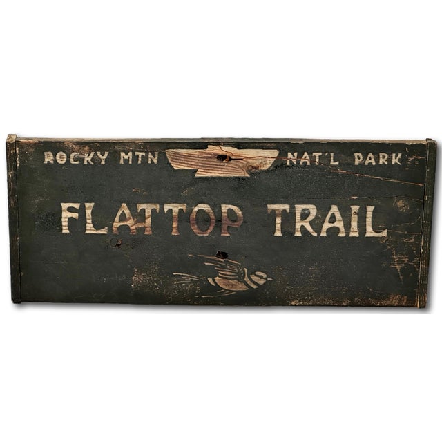 Rustic Authentic Old Aged & Weathered Hand Painted Wood Sign From Flattop Trail Rocky Mountian National Park Colorado For Sale - Image 3 of 18
