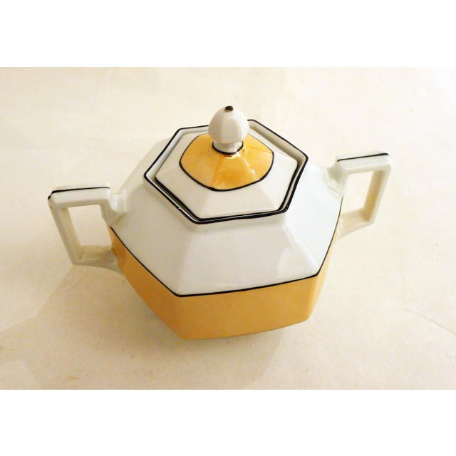 Black Art Deco Faceted Sugar Bowl in Iridescent Porcelain by Union K, 1920s For Sale - Image 8 of 11