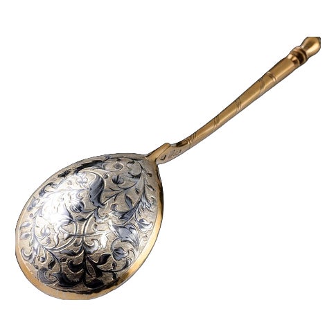 Large Antique Russian Silver Niello Spoon, Moscow, 1848 For Sale