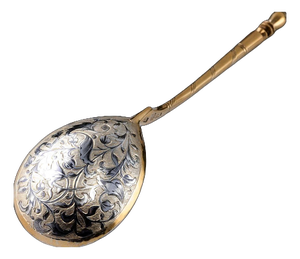 Large Antique Russian Silver Niello Spoon, Moscow, 1848